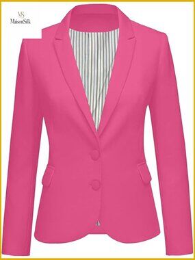 Long Sleeve Notch Lapel Blazer with Pockets Modern Fit Polyester